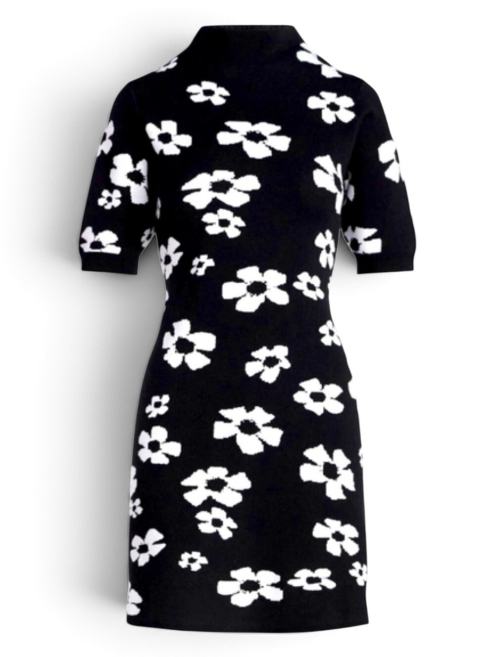 Jacquard Floral Sweater Mini Dress with Short Sleeves